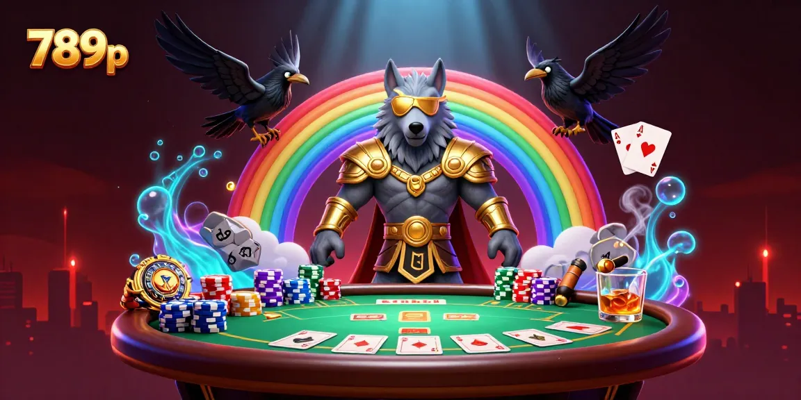 Engage with 789p in a vibrant 3D casino scene filled with poker elements, Odin, and his ravens.