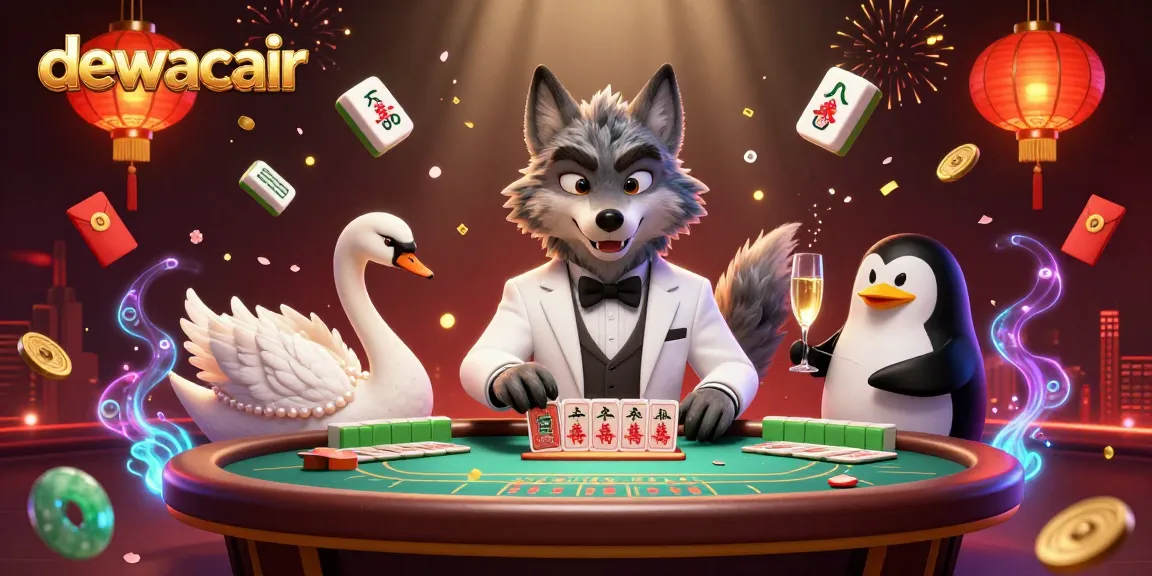 Experience winning at dewacair with vibrant mahjong tiles and animated casino characters.