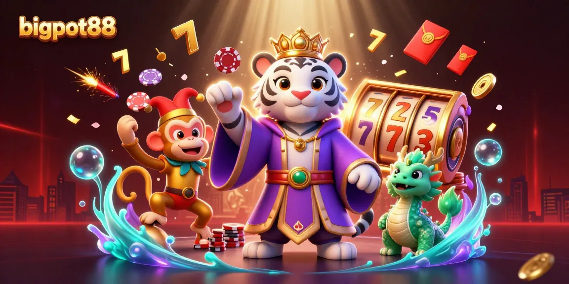 Permainan slot dengan bigpot88 menampilkan harimau putih elegan dan naga giok, penuh warna dan keberuntungan.