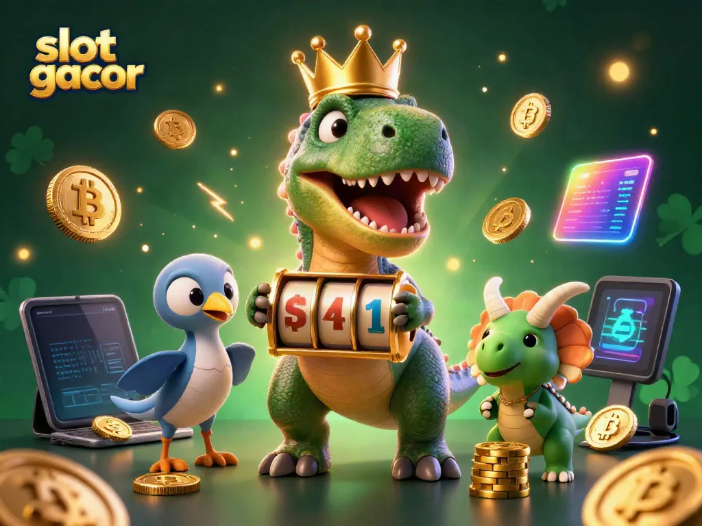 Engage in slot gacor excitement with vibrant characters and dynamic casino elements in a 3D environment.