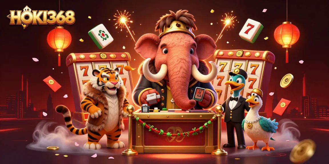 Play at HOKI368 with vibrant casino scenes featuring unique characters and exciting slot games.