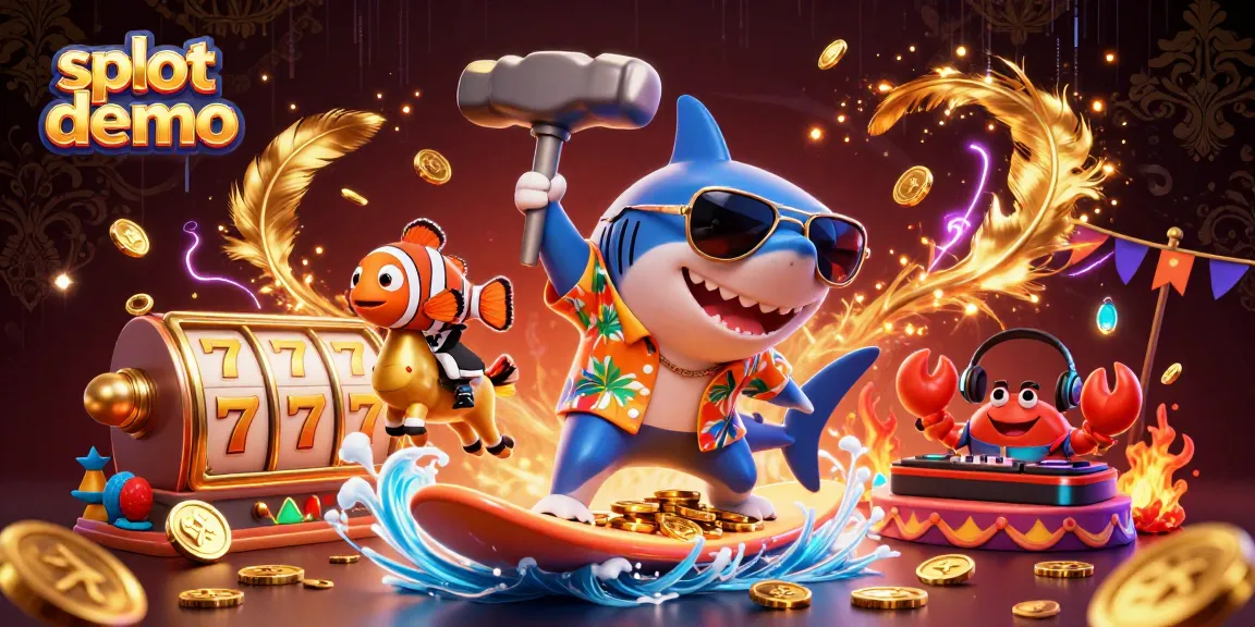 Experience thrilling slot demo gaming action with vibrant characters surfing on waves of coins.