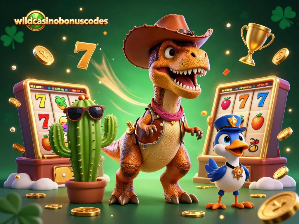 Boost your bankroll with wildcasinobonuscodes as T-Rex and friends spin slot reels in style.