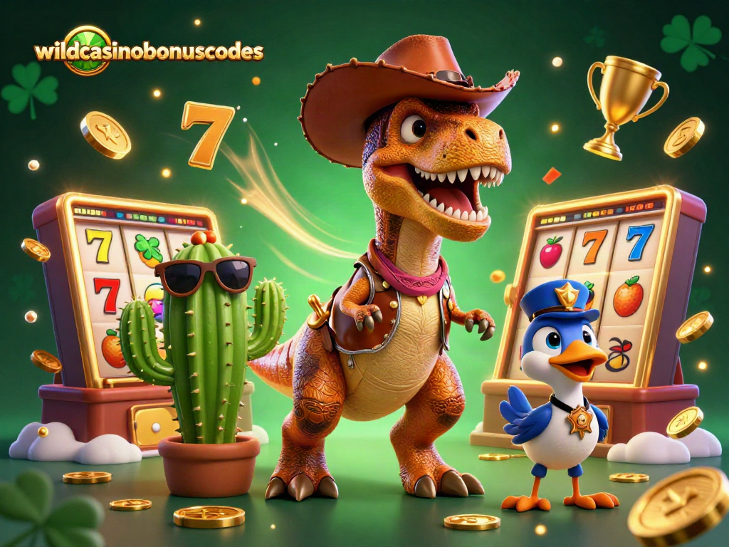 Boost your bankroll with wildcasinobonuscodes as T-Rex and friends spin slot reels in style.