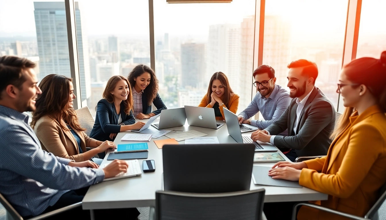 Engaged professionals collaborating to find their Ideal Career in a bright office environment.