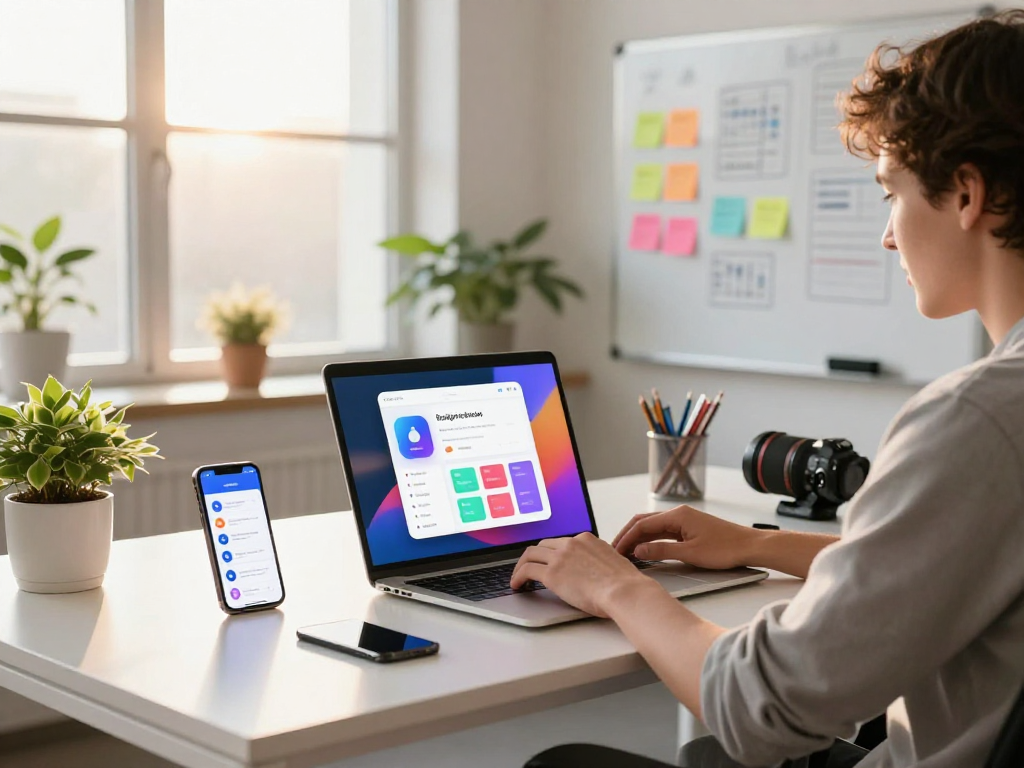 Buy iOS installs to elevate app visibility in a bright tech workspace.