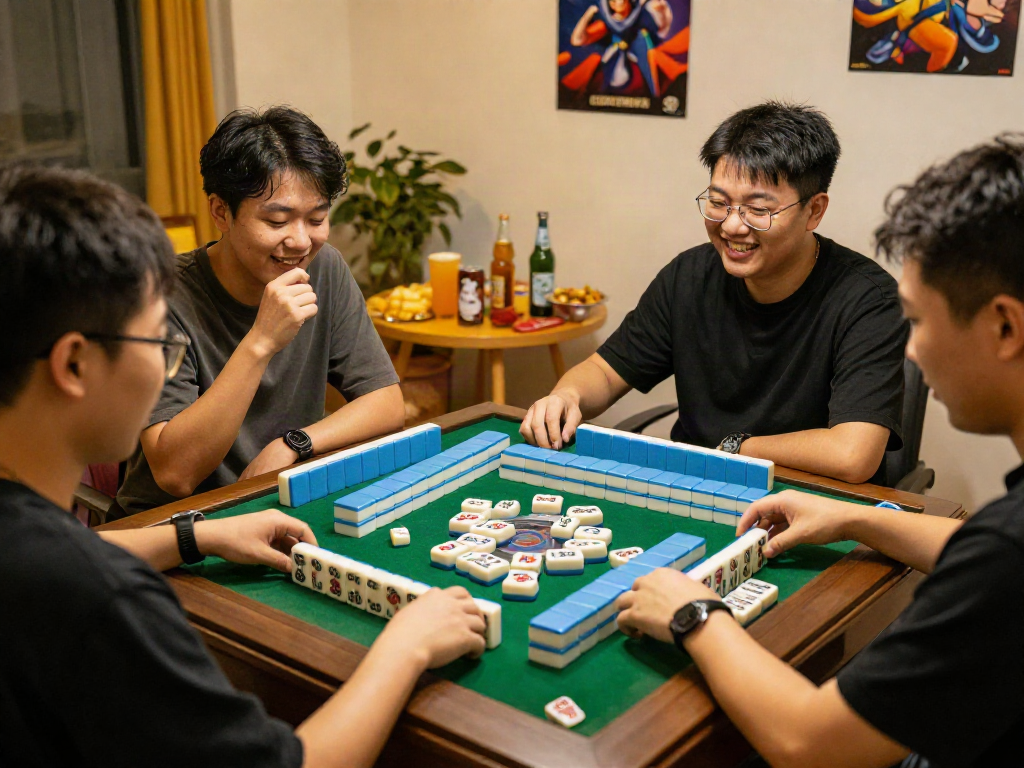 Engaging group enjoying MahjongJP88 game night with colorful tiles.