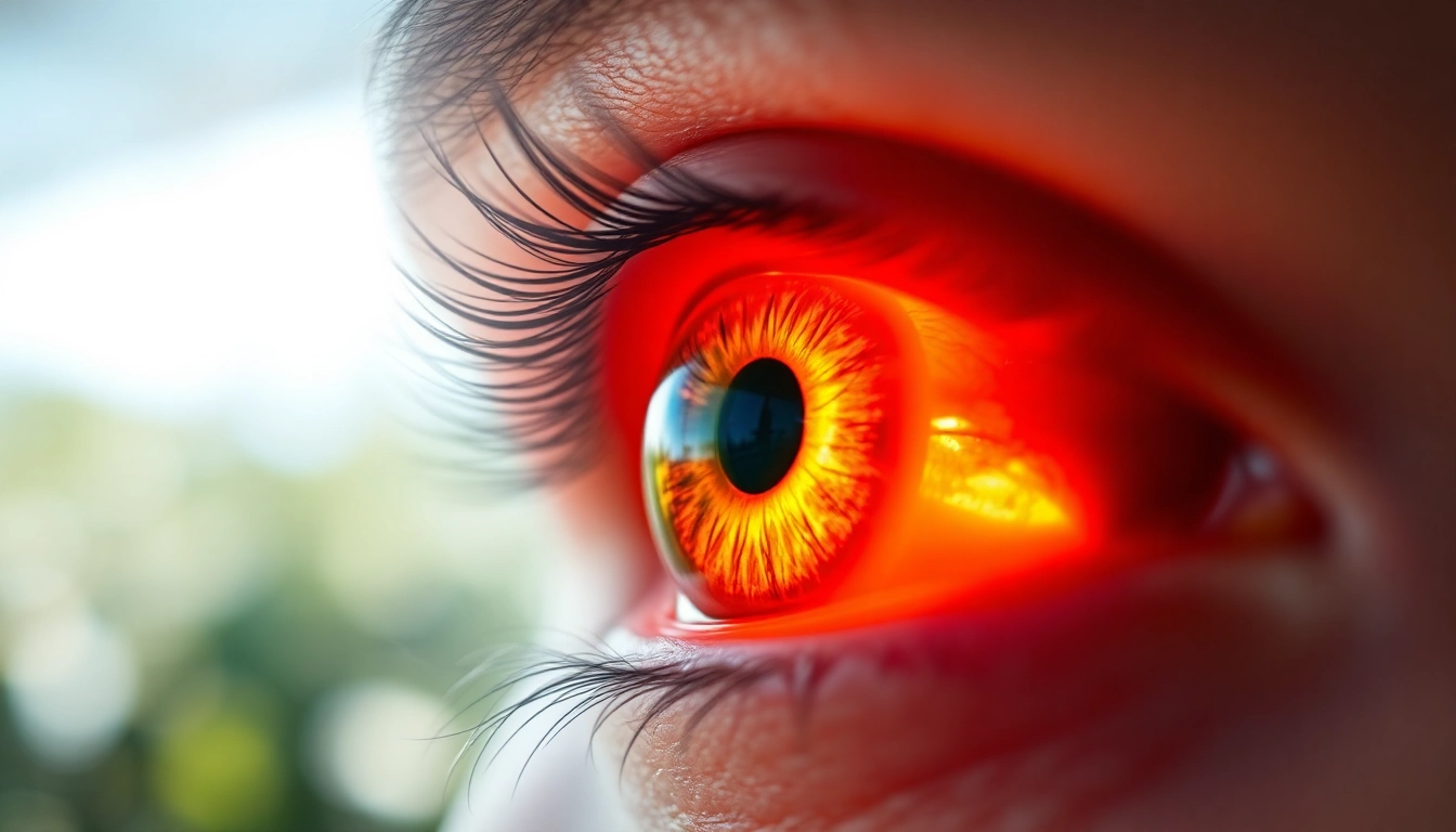 A visually striking close-up of an eye showcasing the benefits of astaxanthin for eye health.