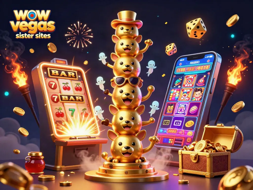 Experience thrilling entertainment at wow vegas sister sites with vibrant 3D casino visuals and gaming elements.