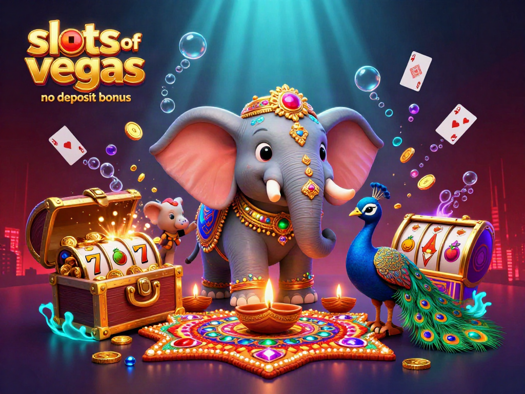 Experience the excitement of slots of vegas no deposit bonus with a vibrant casino-themed 3D illustration full of action.