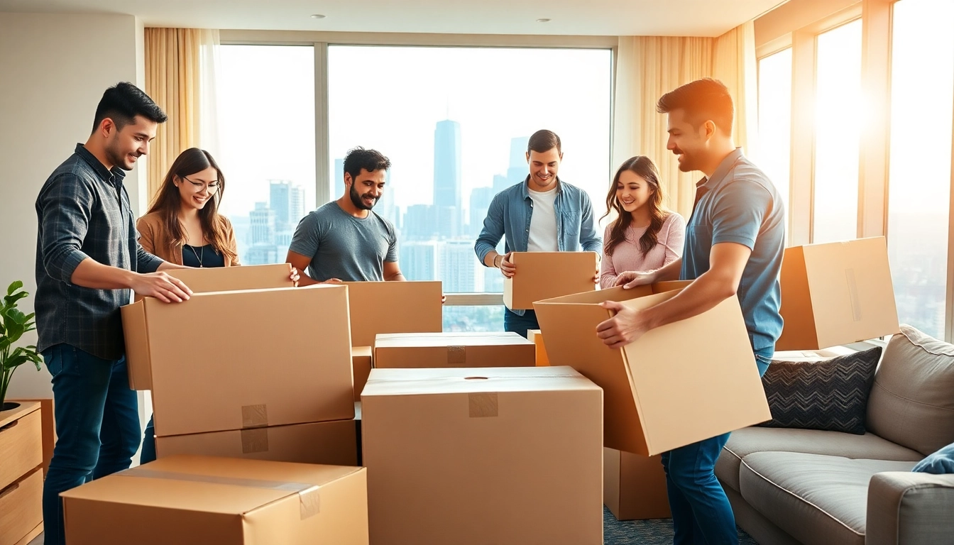 Dedicated residential movers nyc expertly packing items in a bright, urban apartment.