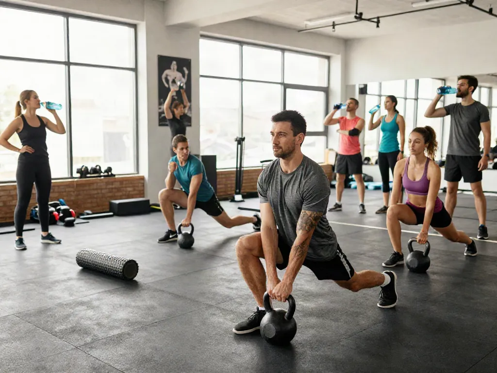 Engaged fitness enthusiasts performing exercises focused on recovery, featuring TB-500 for enhanced athletic performance.