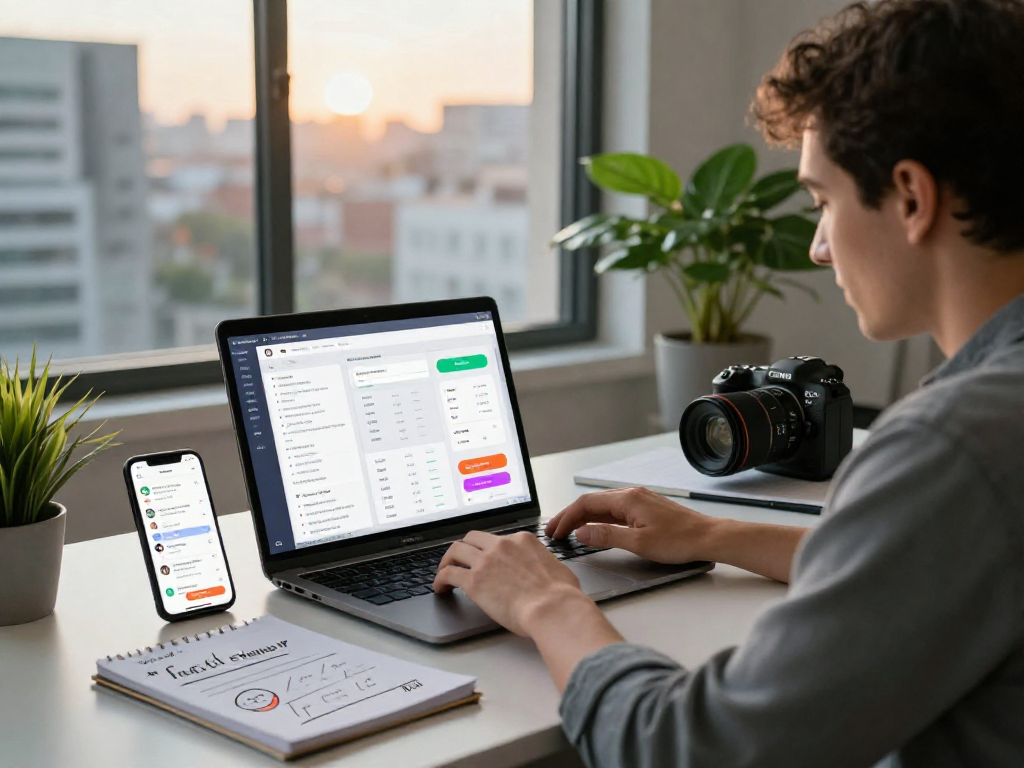 Buy ios installs strategy session in a modern marketing workspace with analytics dashboard and user feedback.