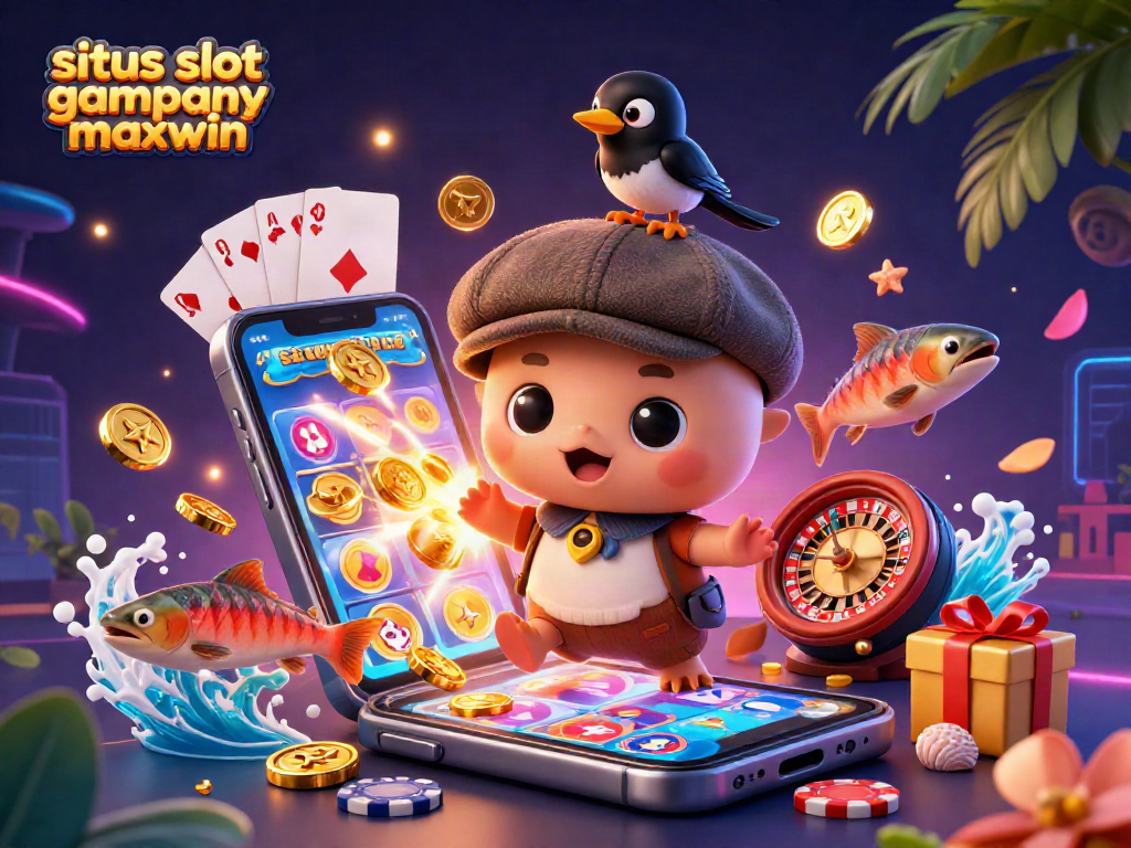 Experience situs slot gampang maxwin with vibrant slot game elements and playful characters in a dynamic environment.