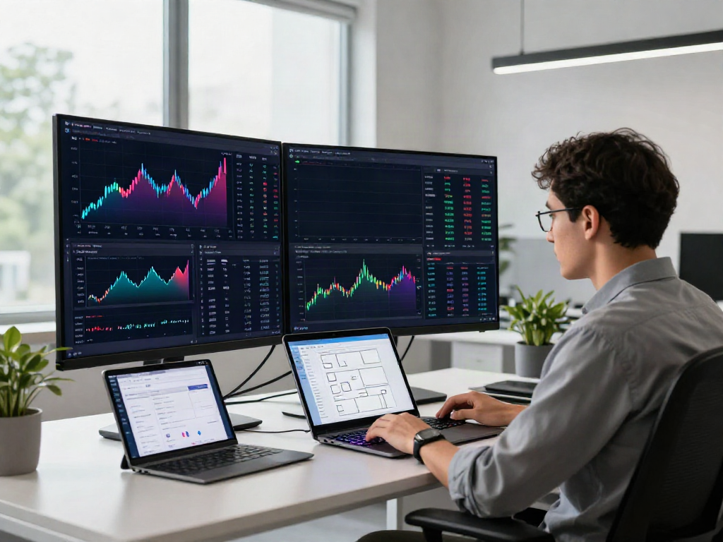 TSE market data feed showcased on monitors in a modern cryptocurrency trading workspace, highlighting Bitcoin and Ethereum analysis.