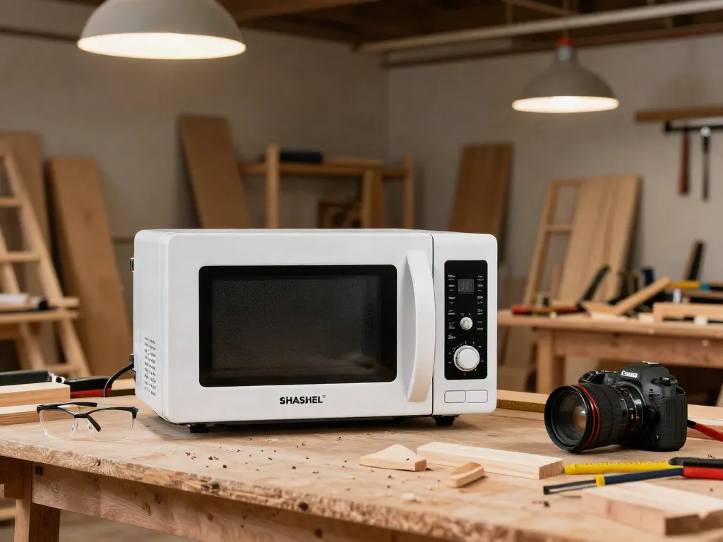SHASHEL® microwave equipment in use for safe woodworm elimination by a skilled woodworker.