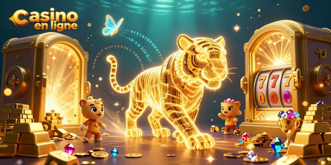 Gagnez avec le casino en ligne, une scène dynamique de machines à sous et un tigre lumineux.