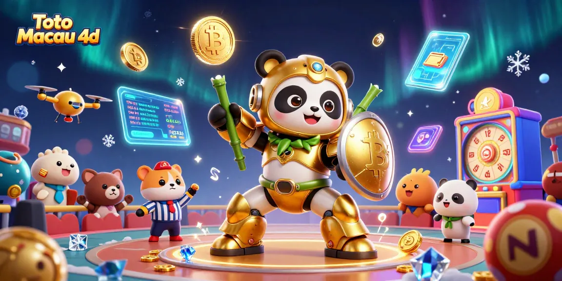 Toto Macau 4d showcases an exciting lottery scene with gold coins and lively characters in a vibrant arena.