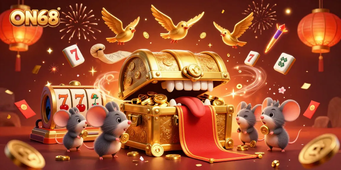 Engage in thrilling slot adventures at ON68 with a dynamic treasure chest scene.