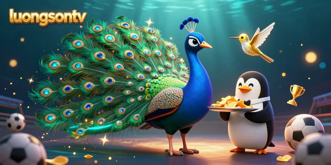 Bet on exciting matches with luongsontv, showcasing vibrant peacocks and betting elements in this colorful scene.
