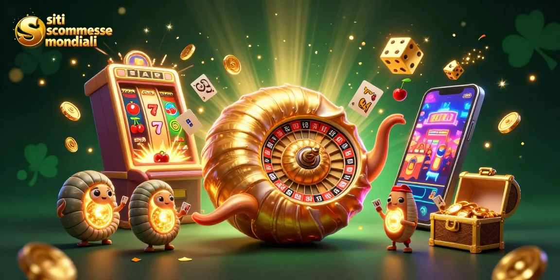 Scommetti nei siti scommesse mondiali con il gigante nautilus e simboli di fortuna che esplodono in oro.