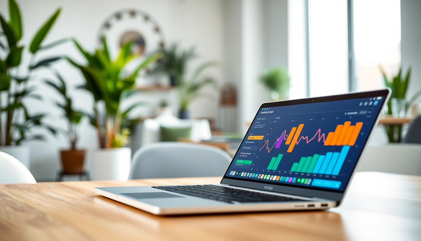 Showcasing the best AI scheduling assistant interface on a laptop in a vibrant office.