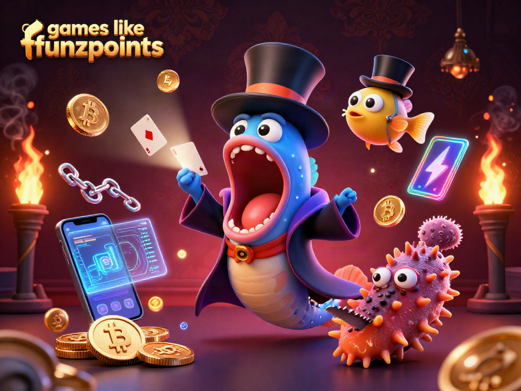 Play engaging games like funzpoints in a vibrant, magical deep-sea casino scene.
