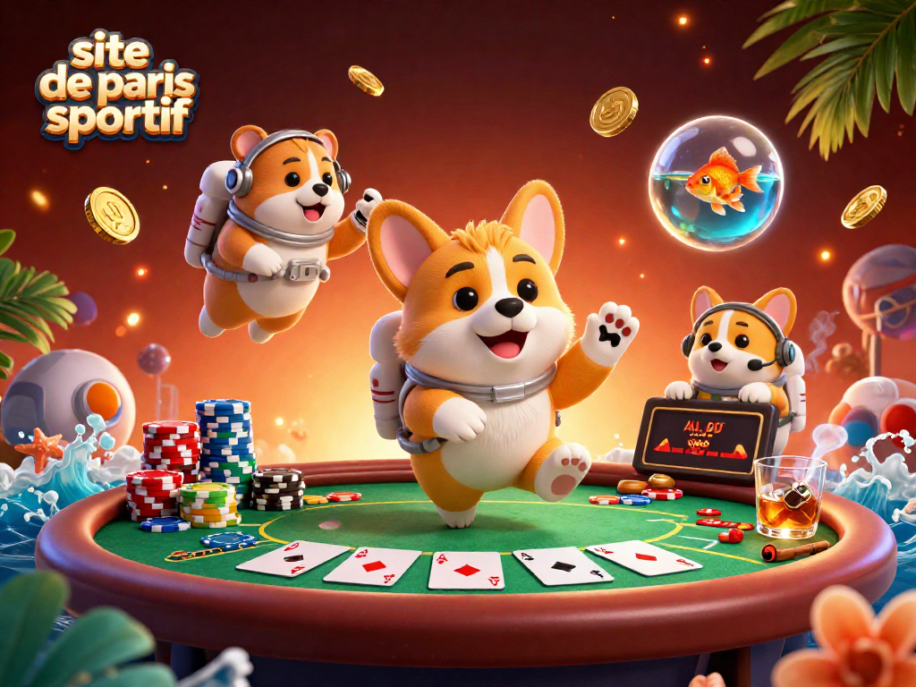 Gagnez sur le site de paris sportif avec un corgi astronaute et des jetons flottants.