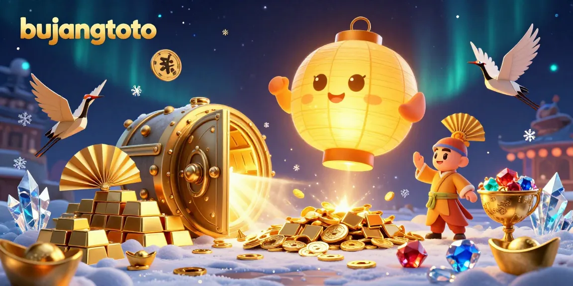 Engage in excitement with bujangtoto at a vibrant night market casino illustration featuring golden lantern spirit and treasures.