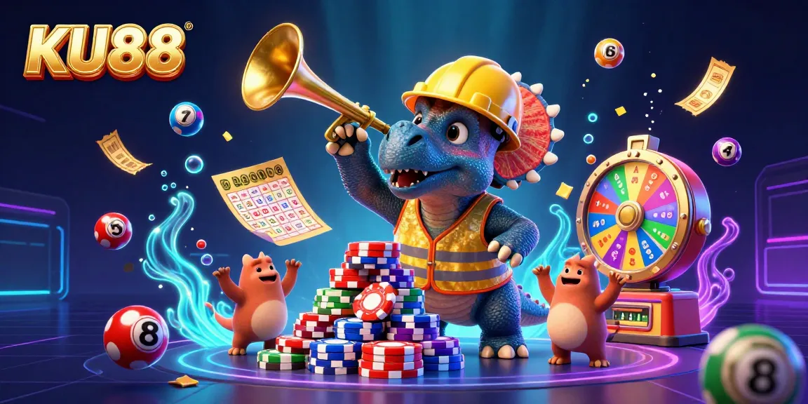 Engage with dynamic KU88 lottery elements, featuring celebration and vibrant gaming action.