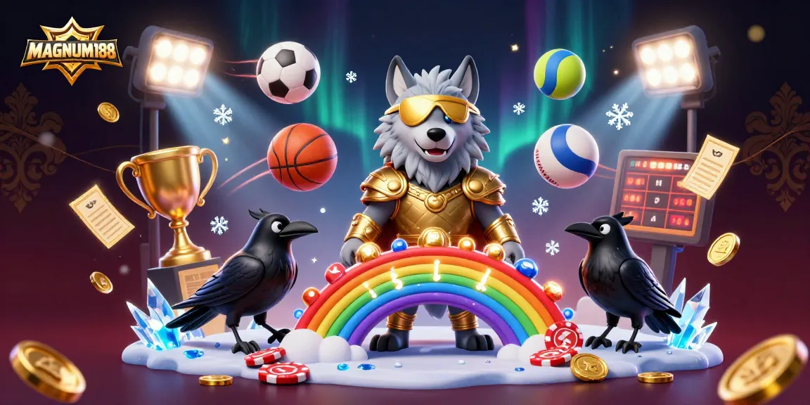 Experience the thrilling atmosphere of MAGNUM188 with Norse elements and vibrant casino imagery.