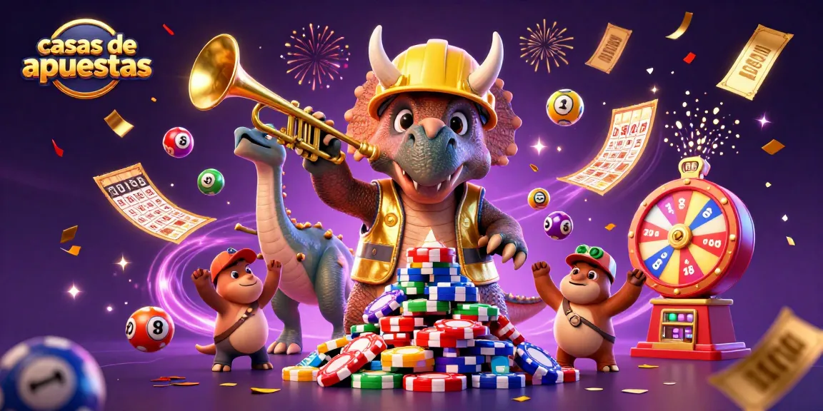 Apuesta en casas de apuestas con un triceratops arquitecto celebrando con elementos de juego vibrantes