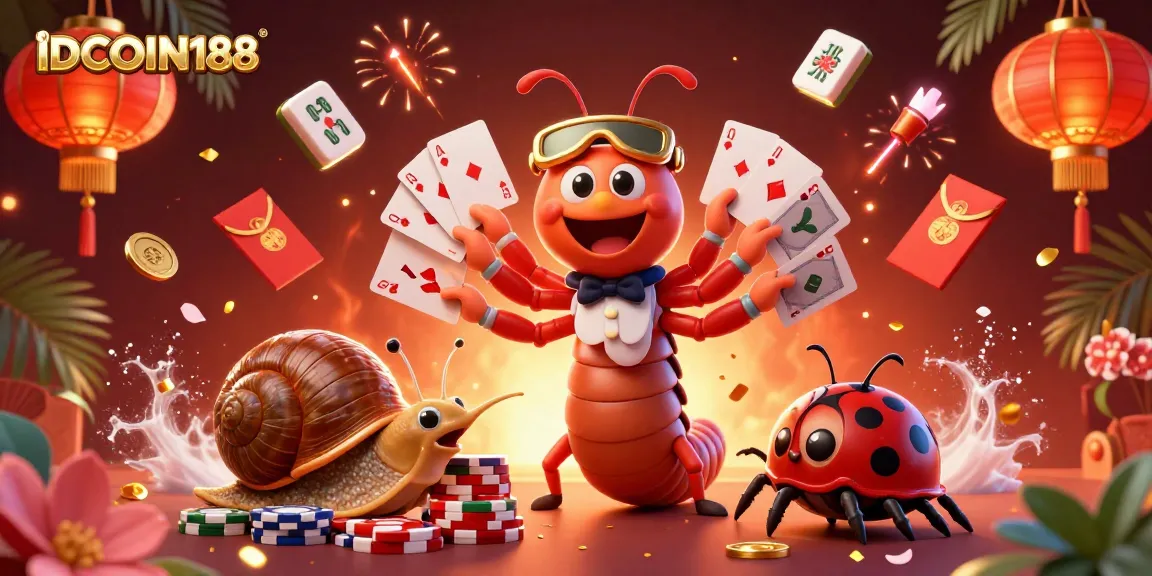Experience the vibrant energy of IDCOIN188 through an exciting casino illustration filled with playful characters.