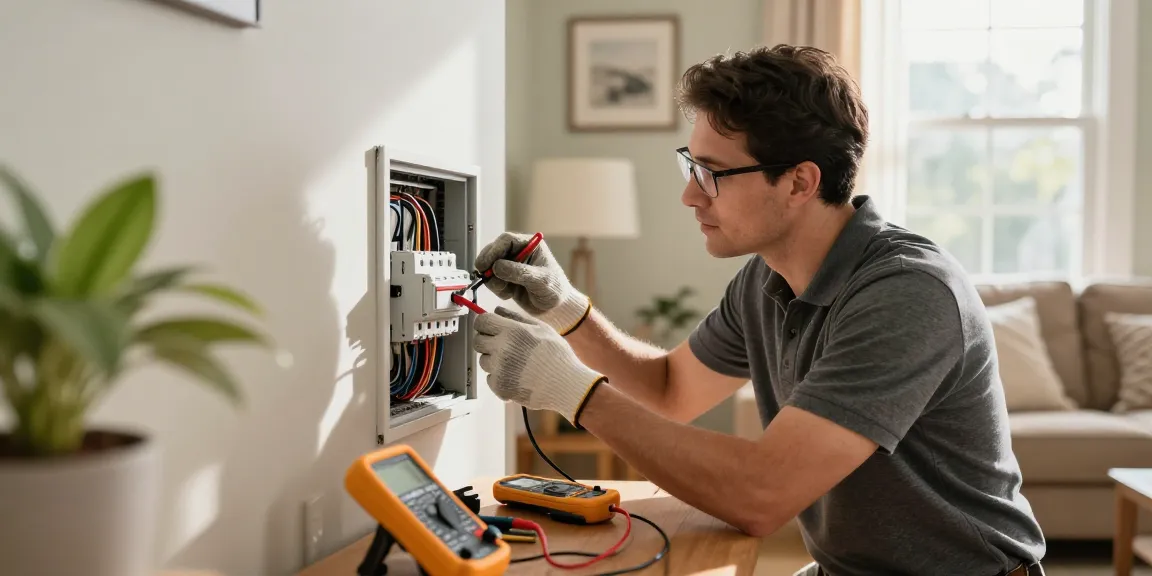 Electrical repair Stevens Point expert inspecting a circuit breaker in a home.