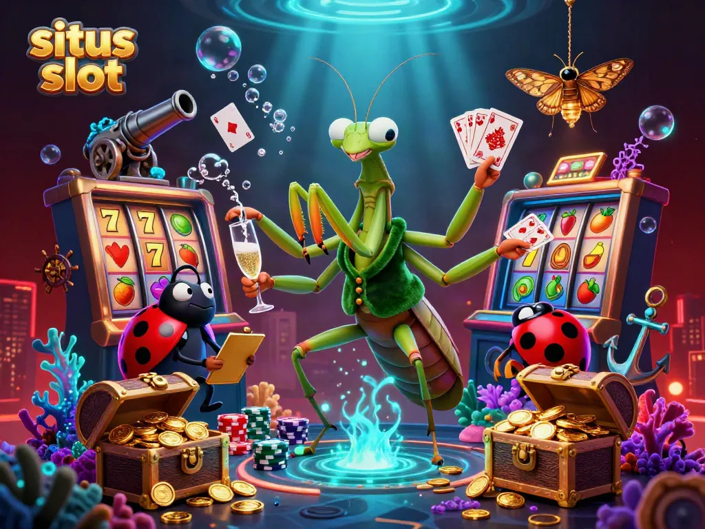 Menggandakan keberuntungan di situs slot dengan simbol buah, gulungan, dan karakter kartun 3D.