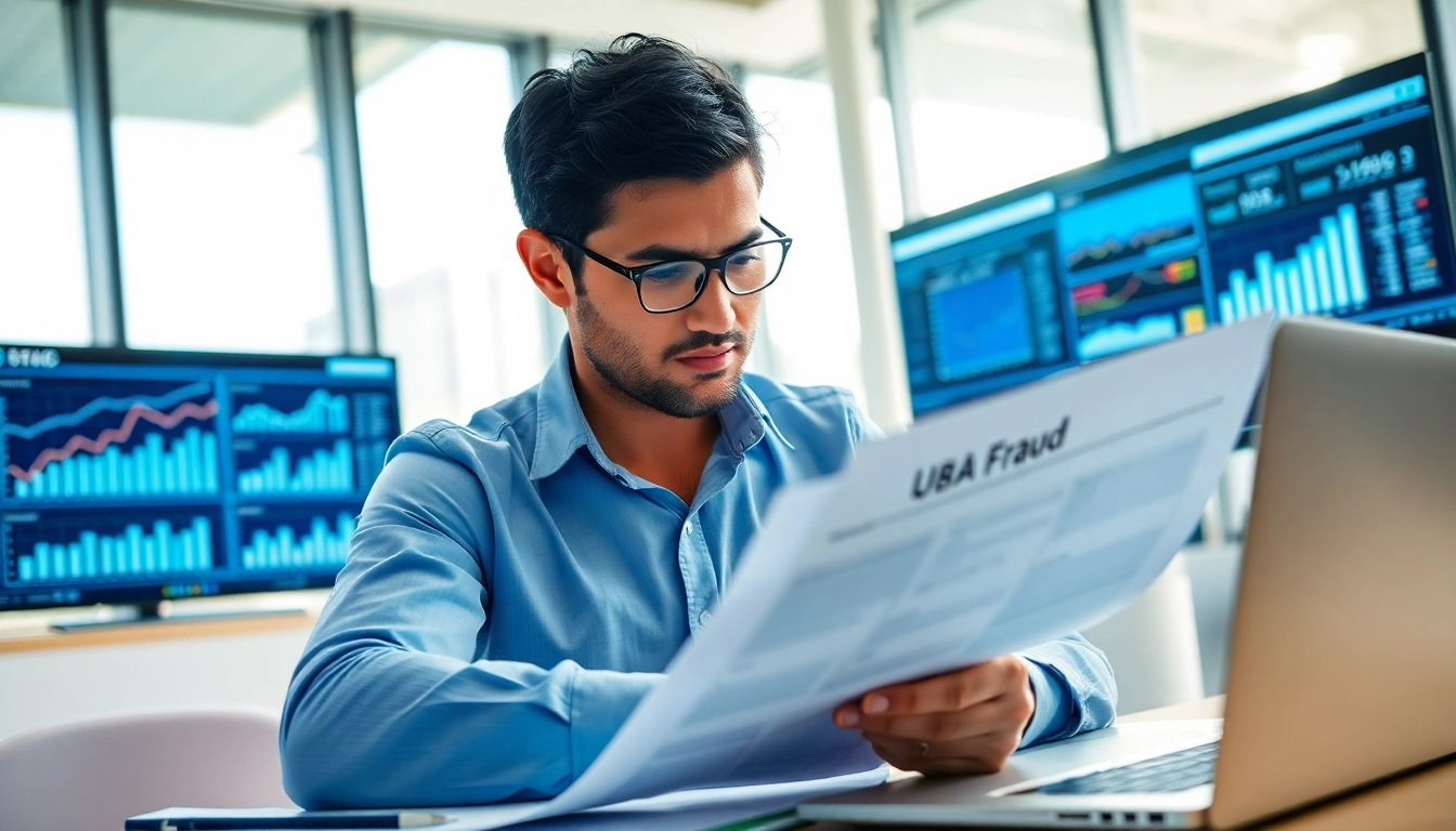 Analyze UBA fraud documents in a professional office environment for insights.