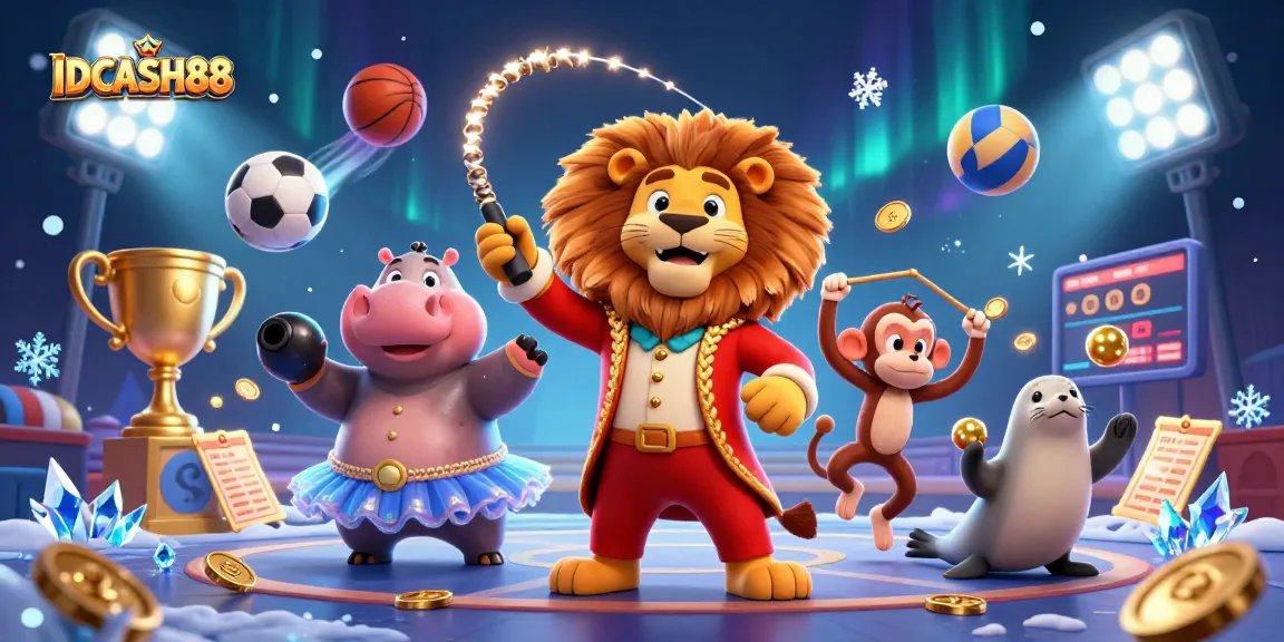 Experience excitement with IDCASH88 in a vibrant circus-themed casino scene.