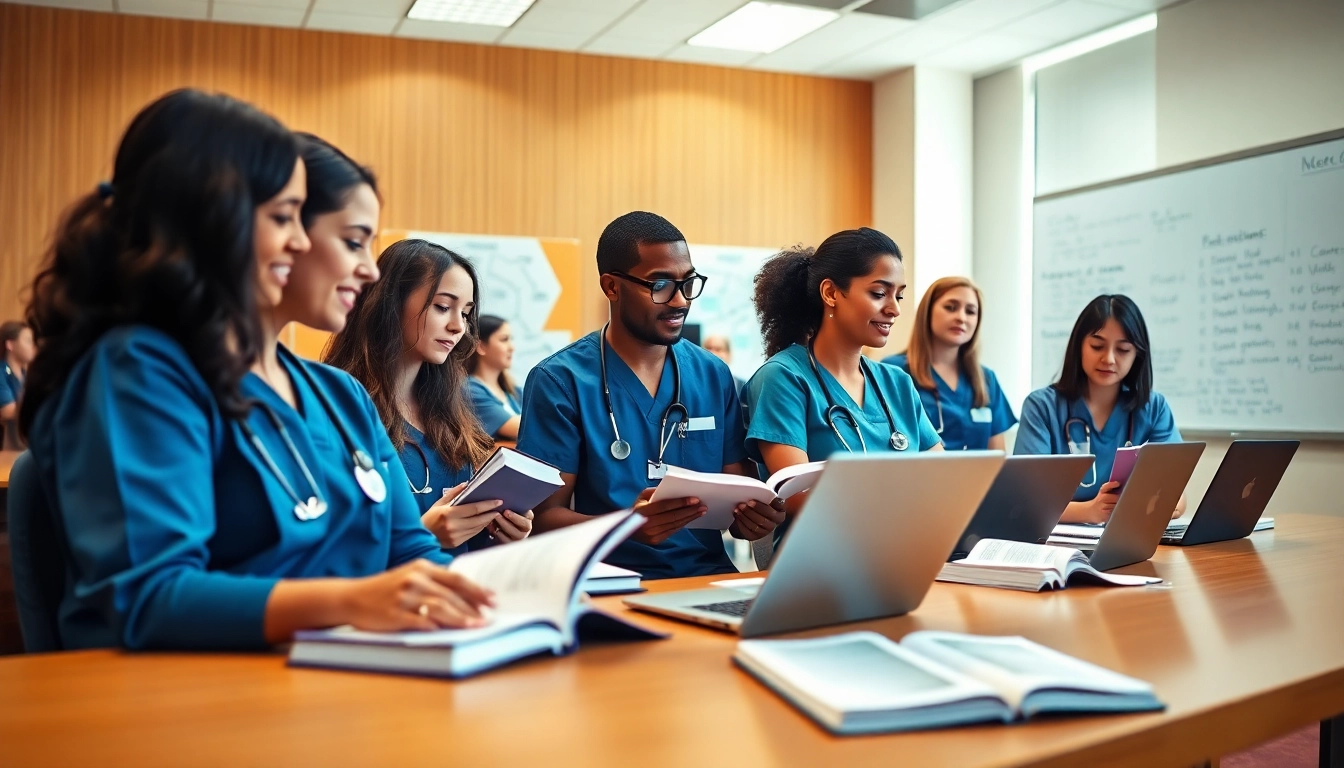 Interactive in person Nclex review in Houston session showcasing nursing students studying together.