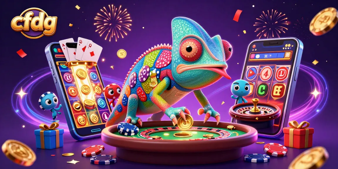 Experience cfdg with a vibrant chameleon casino owner, colorful slots, and exciting rewards.
