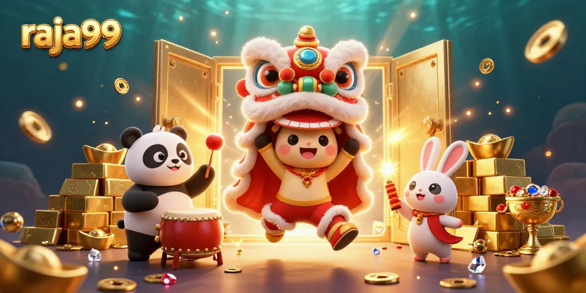 Celebrate wins with raja99 as lively characters dance among treasure in a vibrant casino scene.