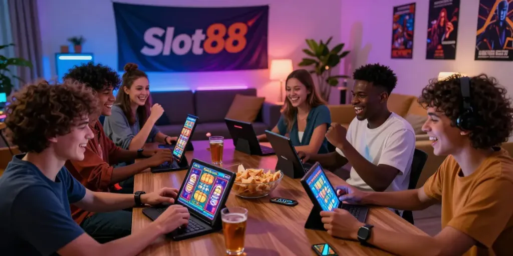 Pelayanan bersenang-senang di slot88 dengan pemain yang menikmati permainan slot online dan saling berinteraksi.