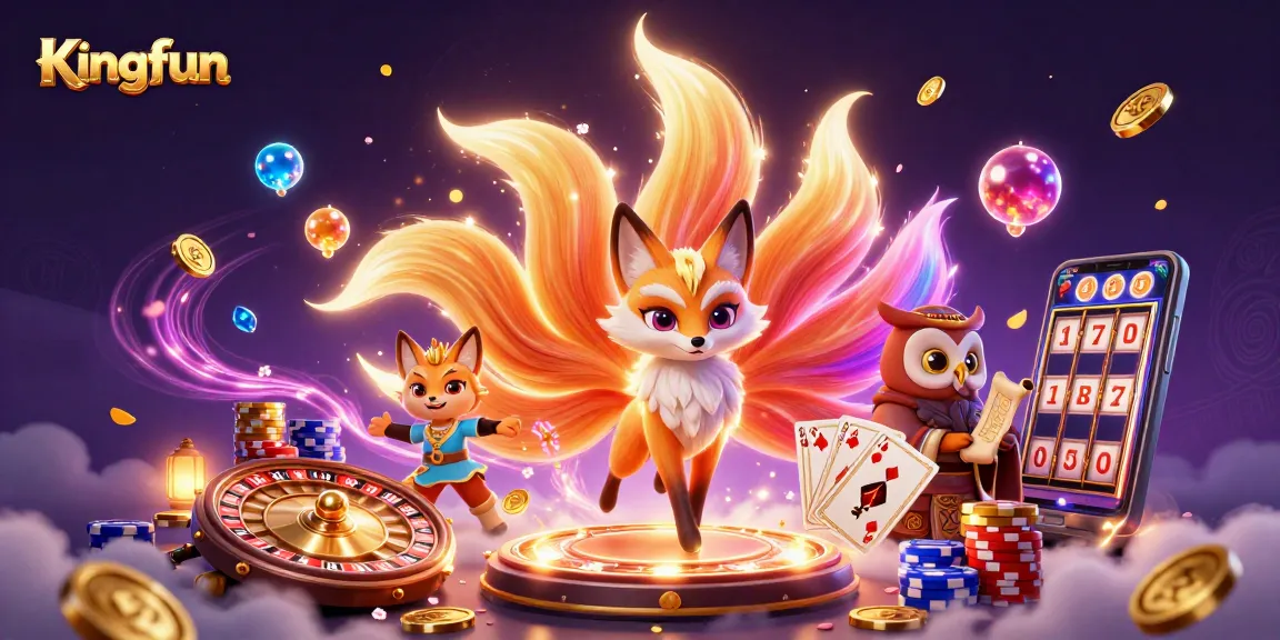 Engage with Kingfun's vibrant casino spirit featuring colorful characters and dynamic game elements.