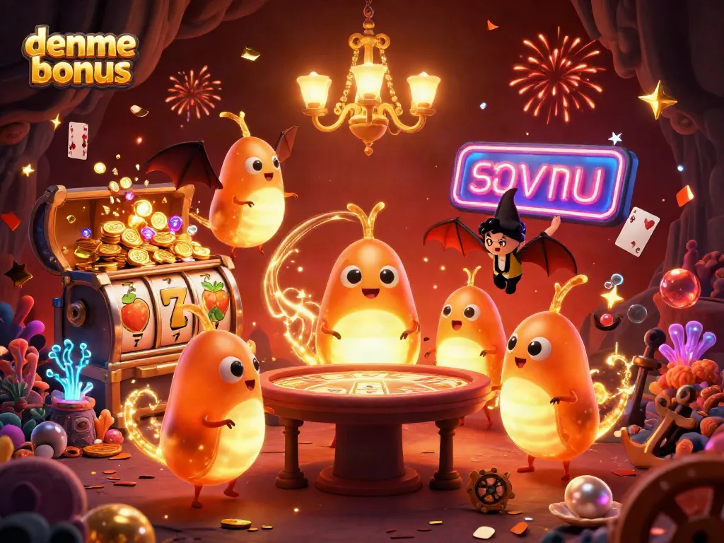 Experience the excitement of deneme bonus with a vibrant 3D cartoon casino scene filled with glowing elements.