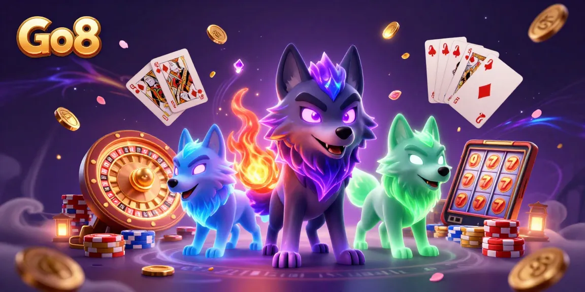 Go8 casino scene with spectral wolves, coins, and a roulette wheel in dynamic play.