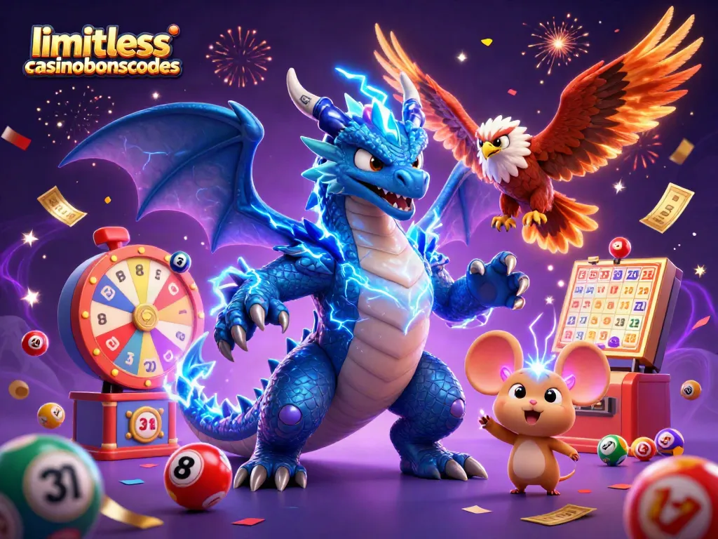 Engaging limitlesscasinobonuscodes scene showcasing vibrant lottery elements and dynamic characters in a celebratory environment.