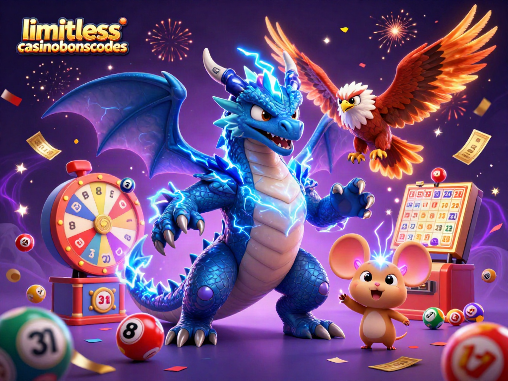 Engaging limitlesscasinobonuscodes scene showcasing vibrant lottery elements and dynamic characters in a celebratory environment.