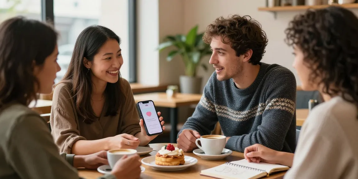 HundRoses app promoting genuine connections among singles in a cozy coffee shop setting.